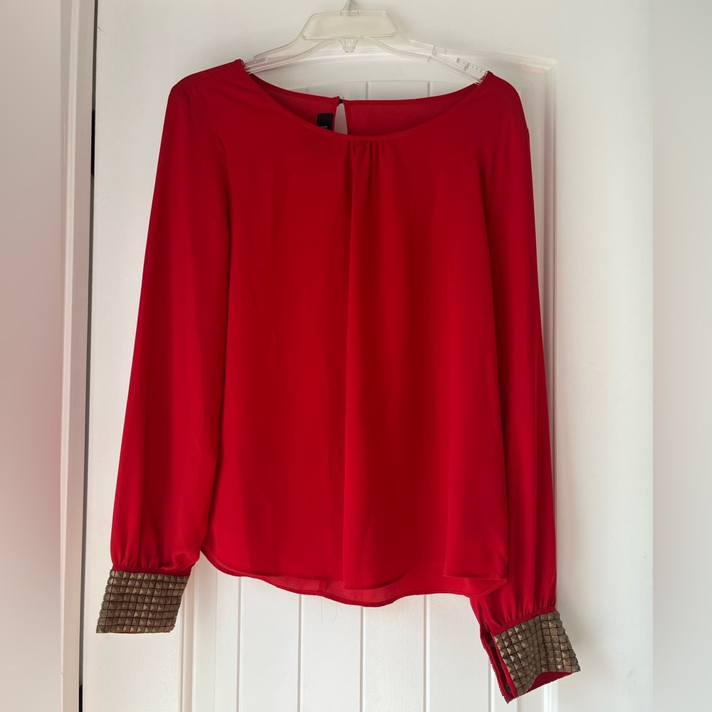 BCX Red Blouse With Beaded Detailing Size Medium